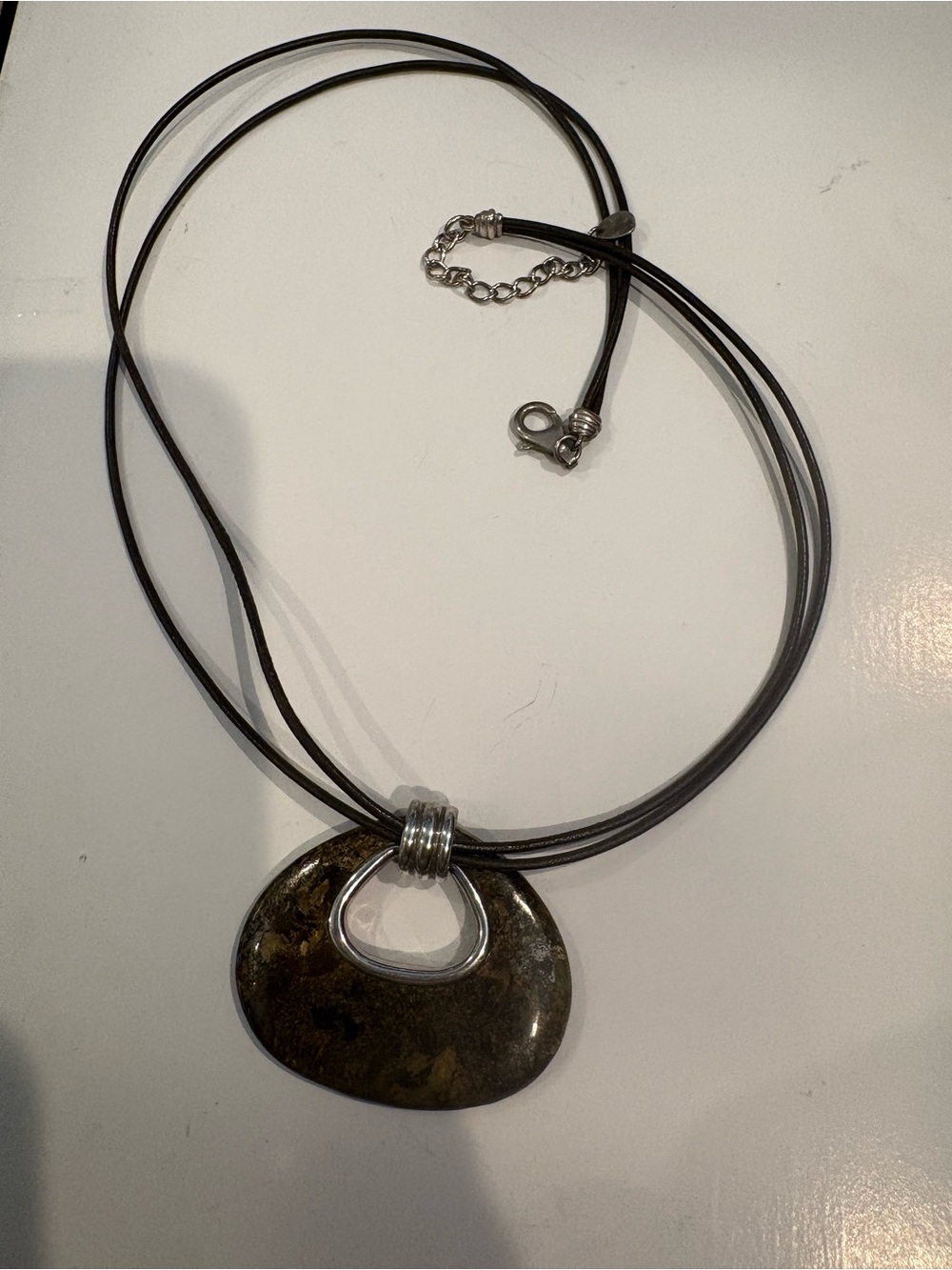 Silpada Bronzite and Sterling Leather Necklace